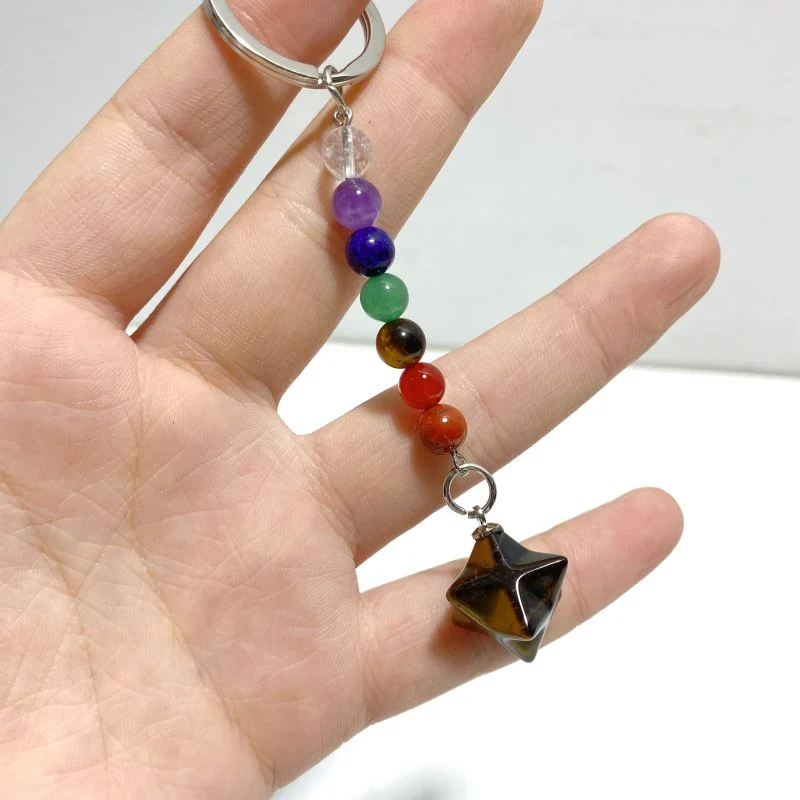 5 Types Mini 7 Chakra Beads Merkaba Keychain Wholesale Clear Quartz Tiger Eye - Image 4