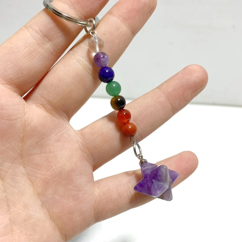 5 Types Mini 7 Chakra Beads Merkaba Keychain Wholesale Clear Quartz Tiger Eye - Image 6