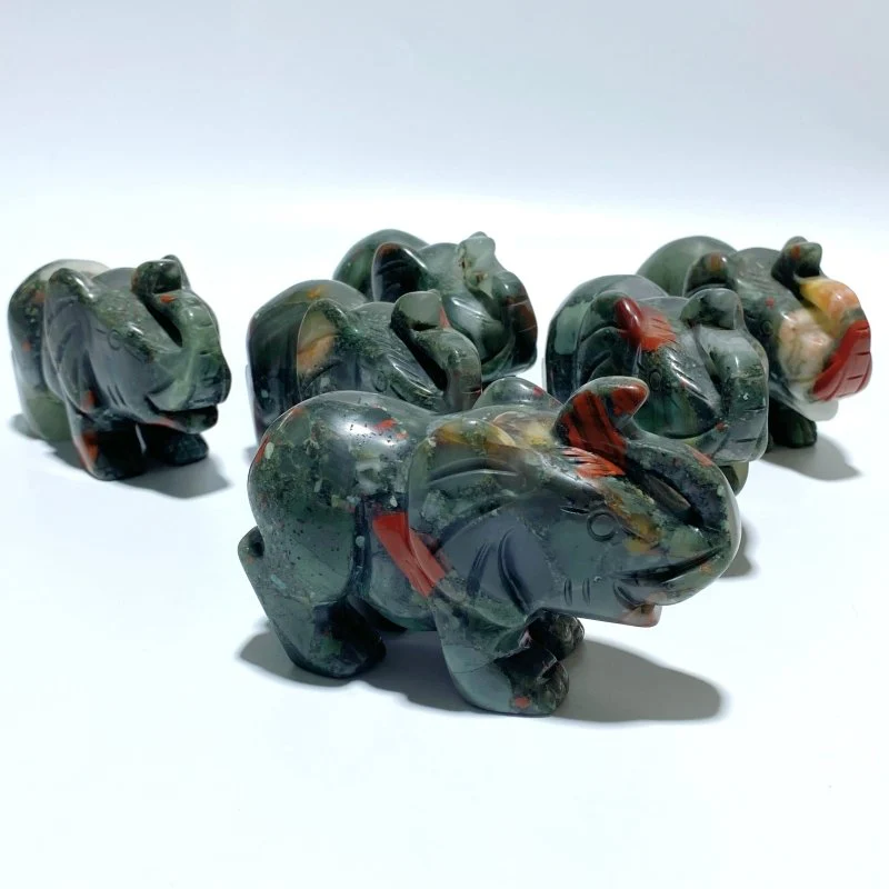 6 Pieces Africa Blood Stone Elephant Carving