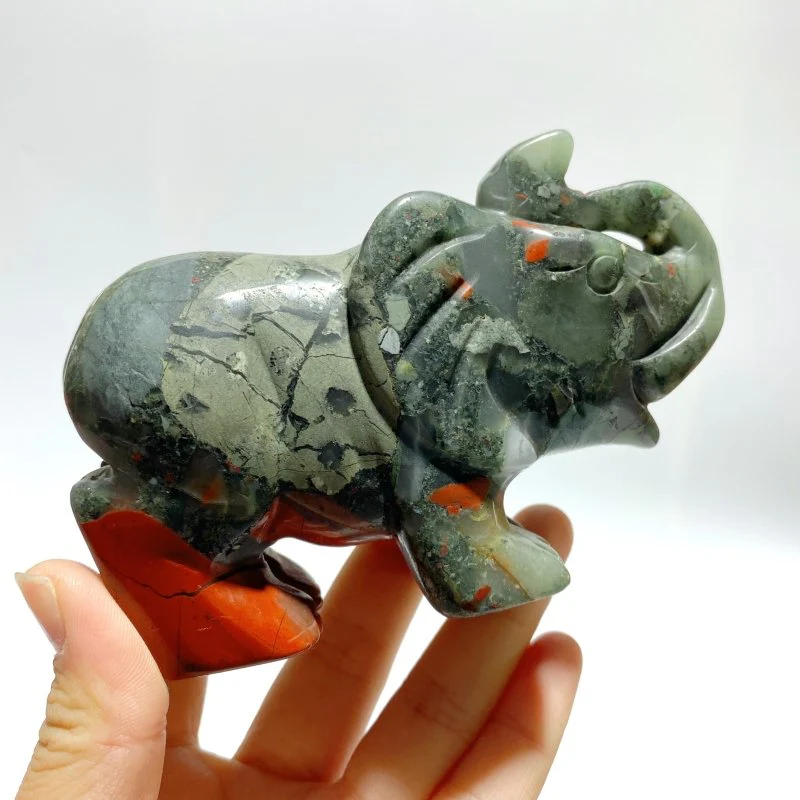 6 Pieces Africa Blood Stone Elephant Carving - Image 3