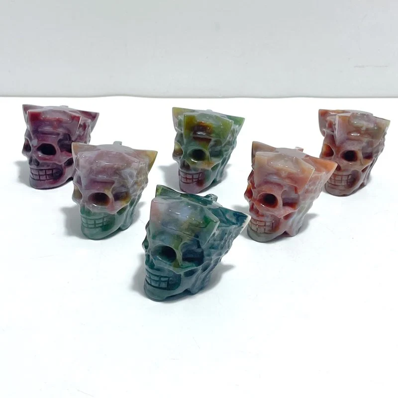 6 Pieces Colorful Ocean Jasper King Skull Carving