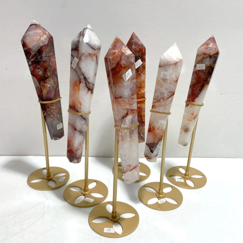 6 Pieces Fire Quartz Point Magic Scepter Wand With Stand