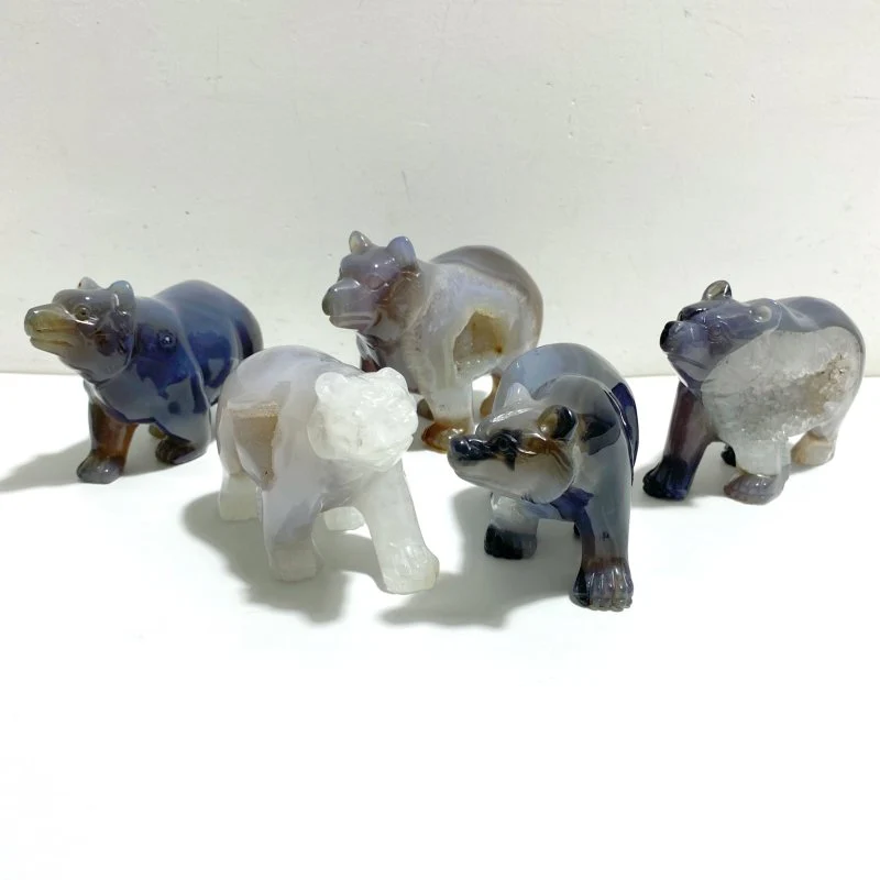 5 Pieces Geode Druzy Agate Bear Carving
