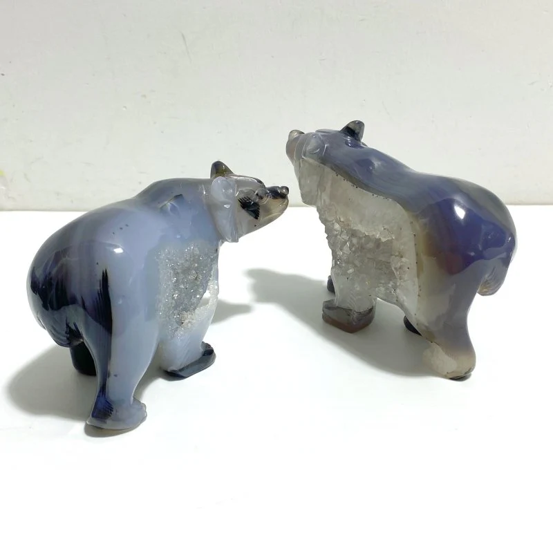 5 Pieces Geode Druzy Agate Bear Carving - Image 3