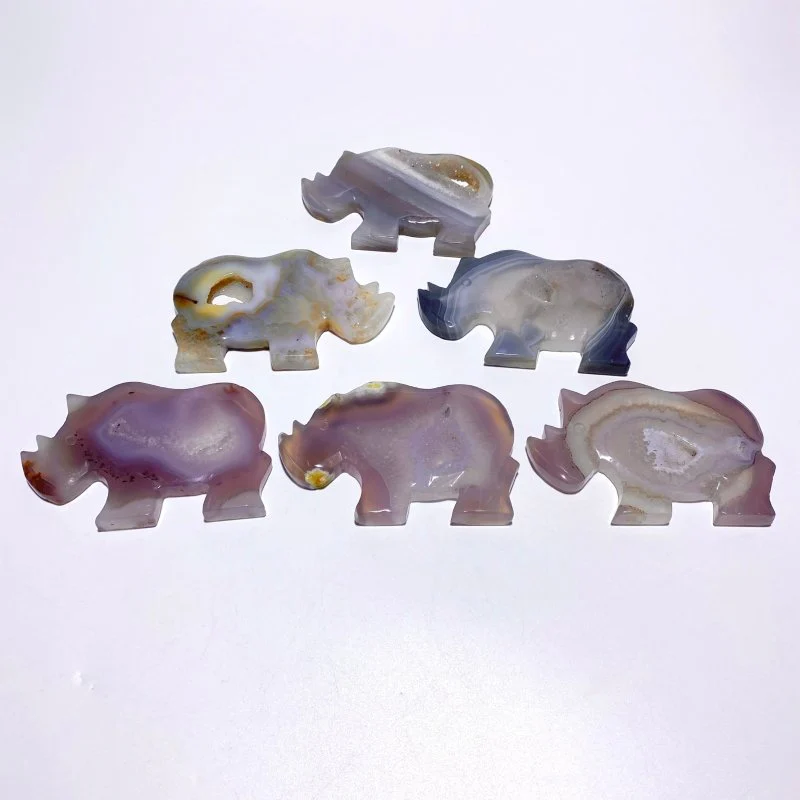 6 Pieces Geode Druzy Agate Rhino Carving