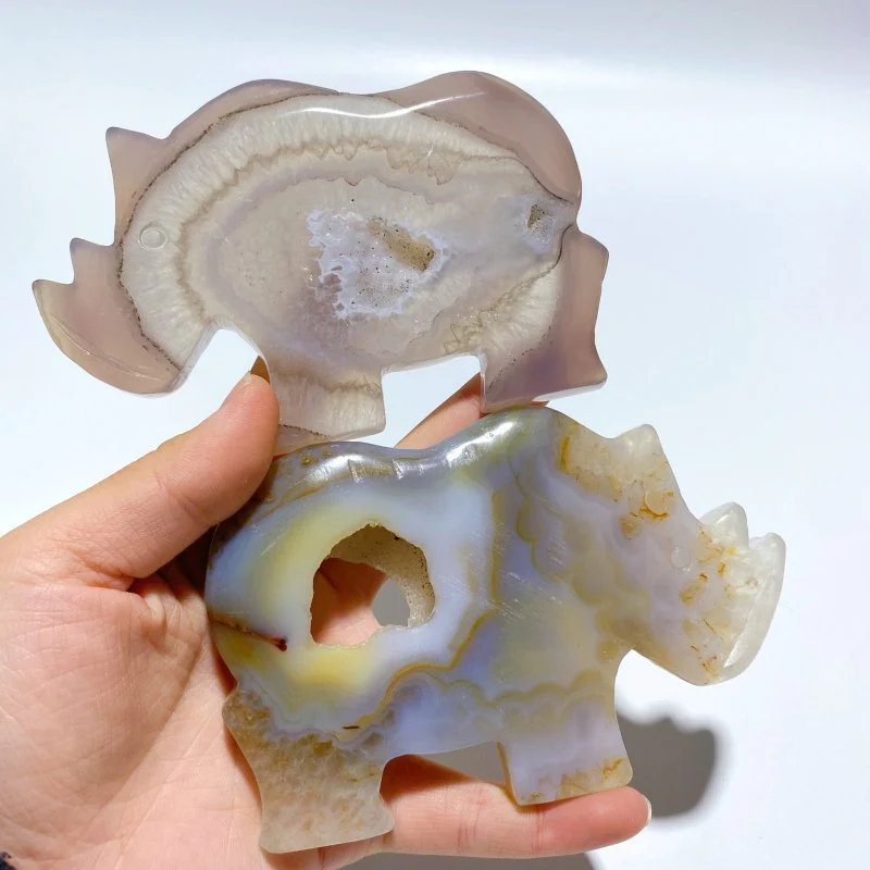 6 Pieces Geode Druzy Agate Rhino Carving - Image 6