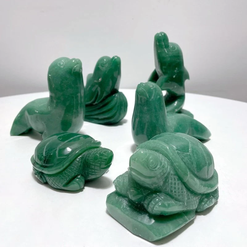 6 Pieces Green Aventurine Sea Animals Carving