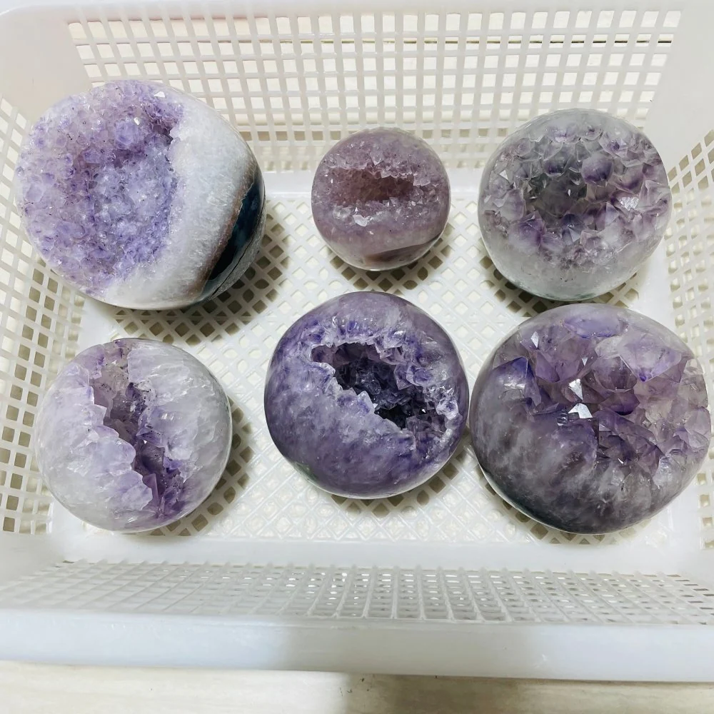 6 Pieces High Quality Amethyst Geode Spheres - Image 2