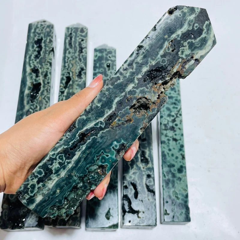 6 Pieces High Quality Large Green Sea Jasper Druzy Tower - Image 2