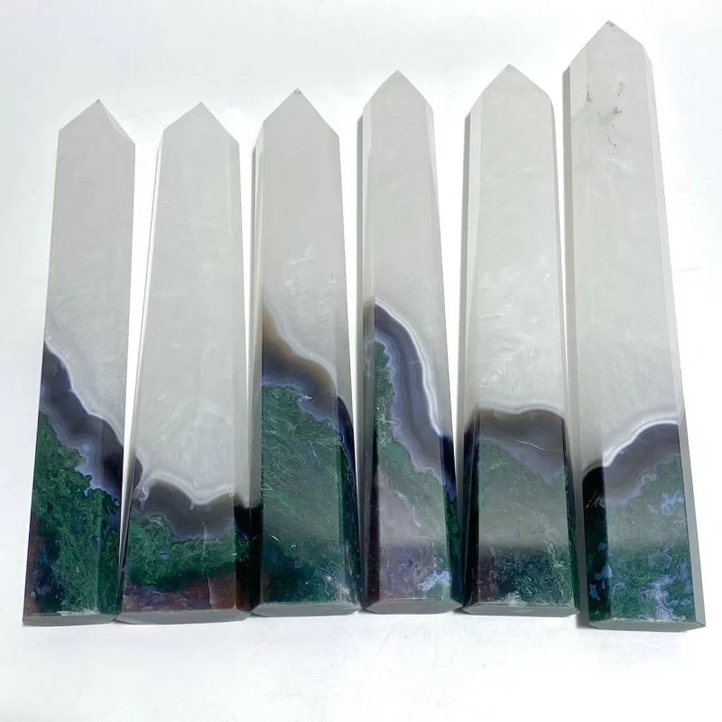 6 Pieces Large Green Moss Agate Points