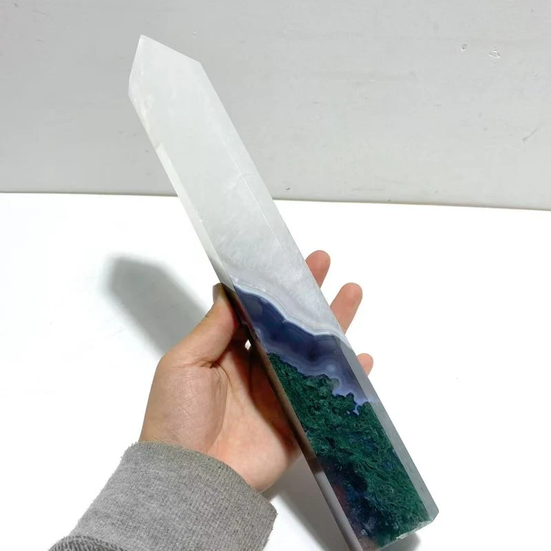 6 Pieces Large Green Moss Agate Points - Image 4