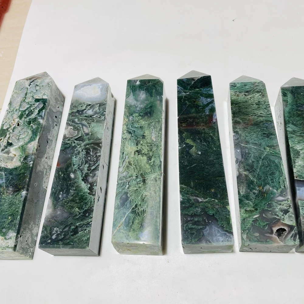 6 Pieces Large Moss Agate Four-Sided Tower Points - Image 2