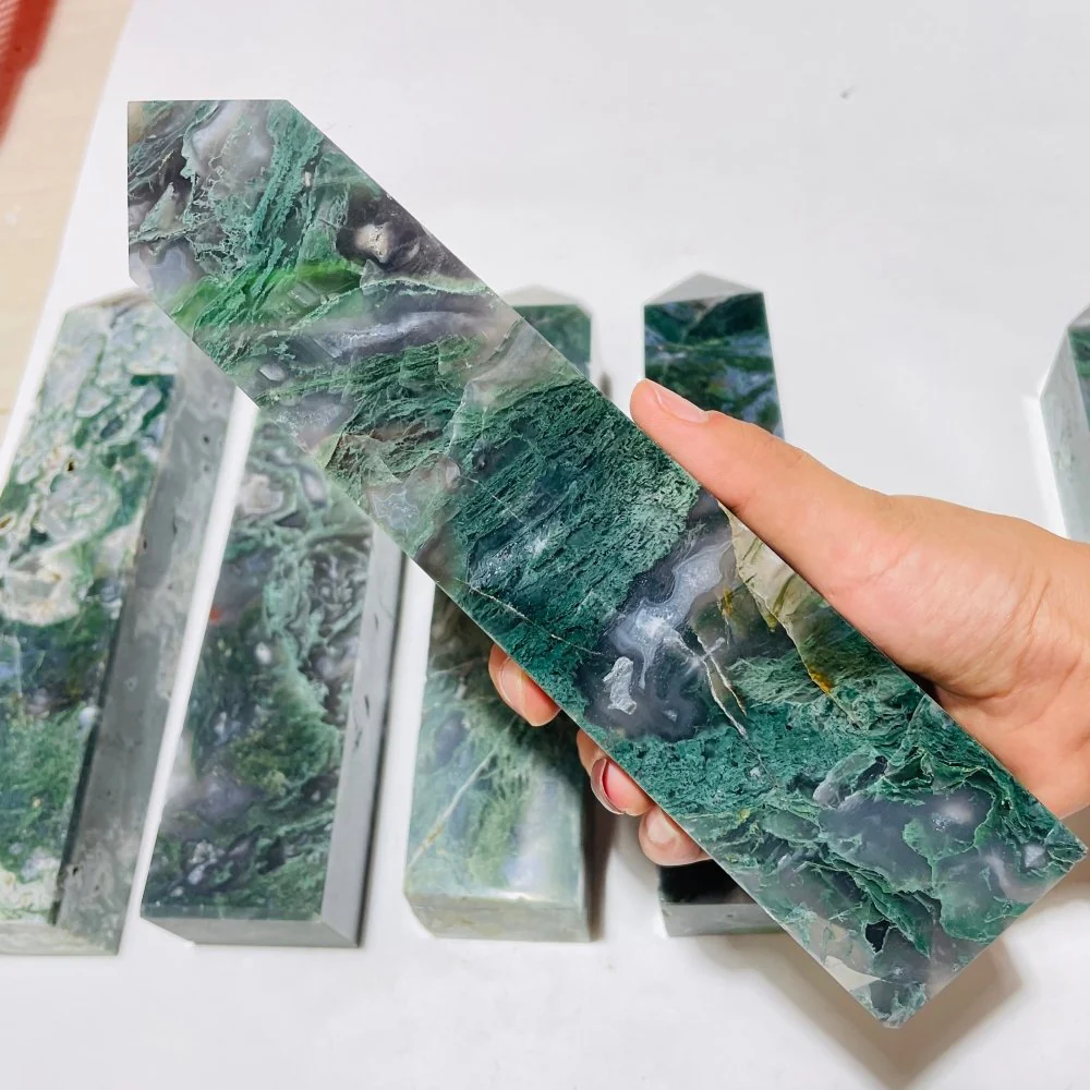 6 Pieces Large Moss Agate Four-Sided Tower Points - Image 3