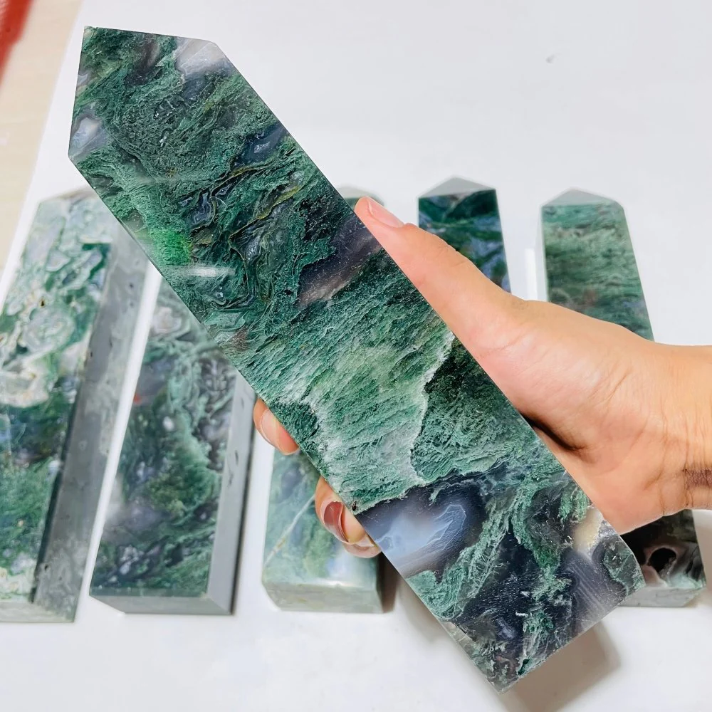 6 Pieces Large Moss Agate Four-Sided Tower Points - Image 4