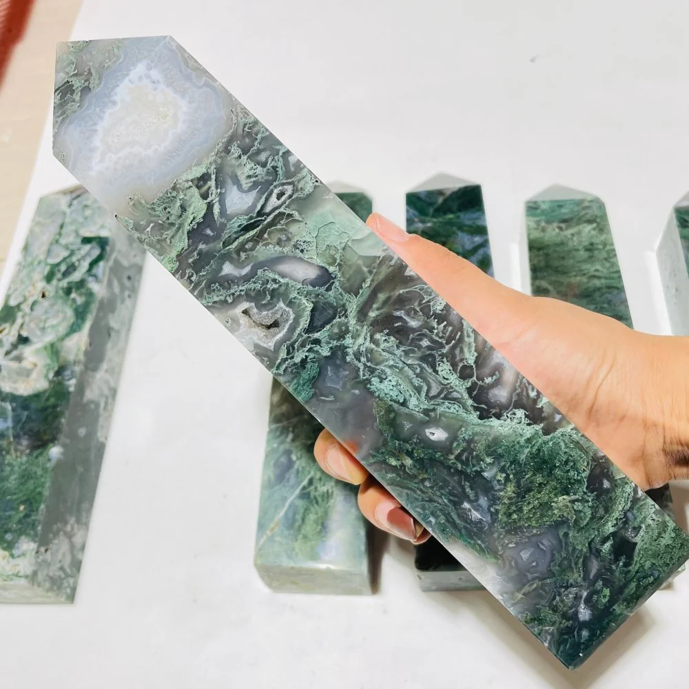 6 Pieces Large Moss Agate Four-Sided Tower Points - Image 5