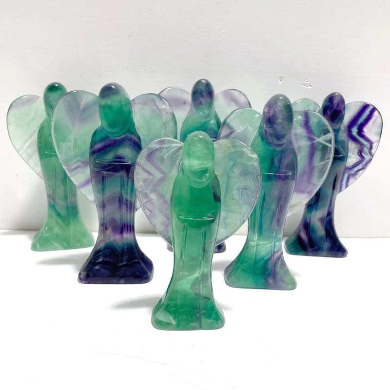 6 Pieces Large Rainbow Fluorite Angel Carving