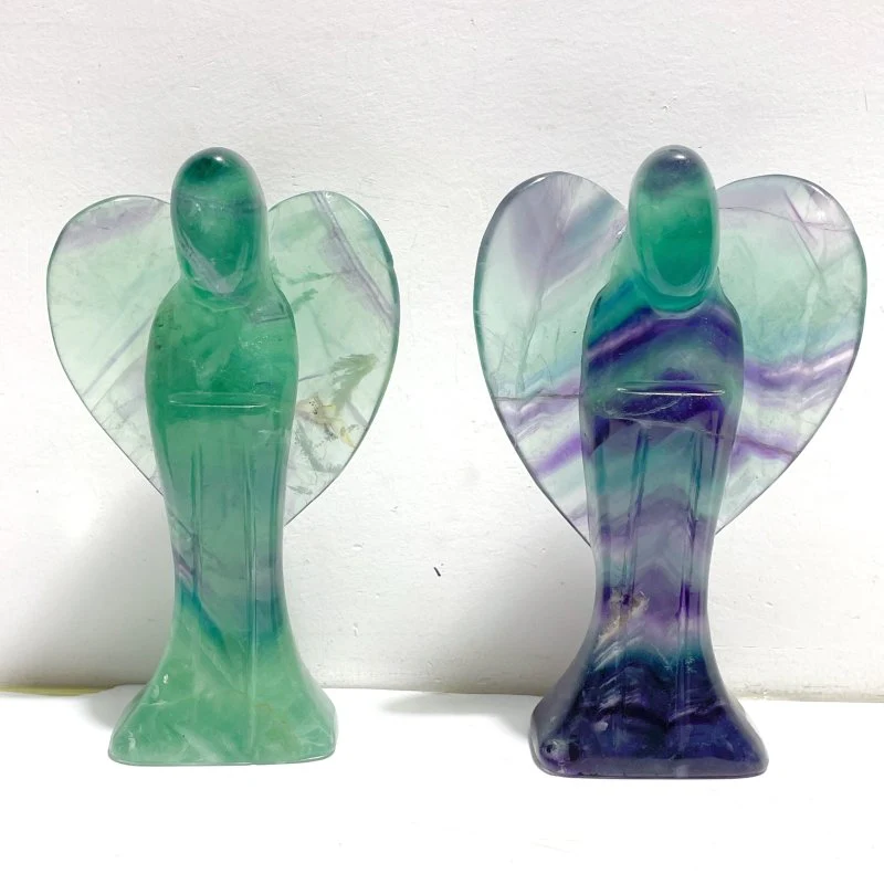 6 Pieces Large Rainbow Fluorite Angel Carving - Image 4