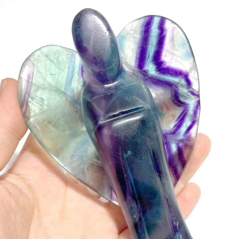 6 Pieces Large Rainbow Fluorite Angel Carving - Image 8