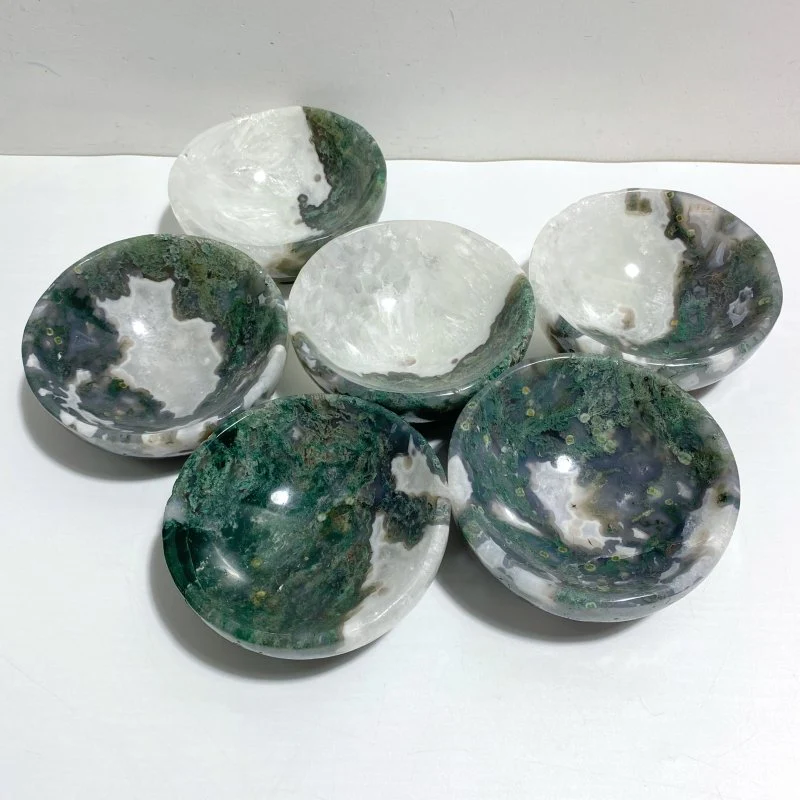 6 Pieces Moss Agate Bowl Carving