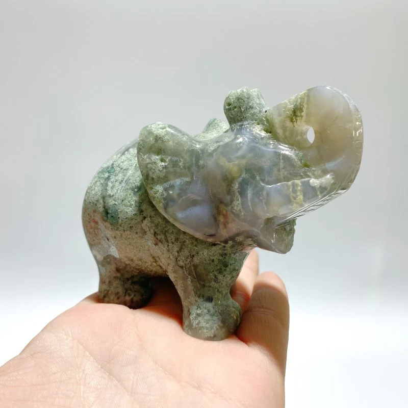 6 Pieces Moss Agate Elephant Carving - Image 2