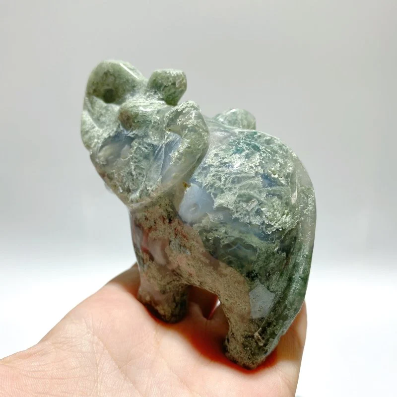 6 Pieces Moss Agate Elephant Carving - Image 3