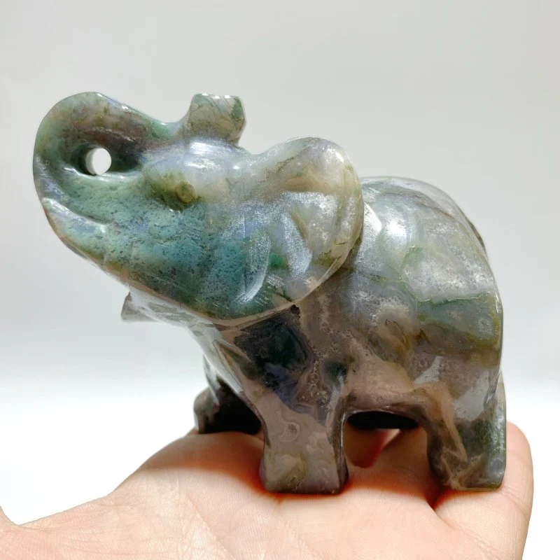 6 Pieces Moss Agate Elephant Carving - Image 4