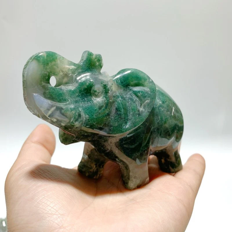 6 Pieces Moss Agate Elephant Carving - Image 6