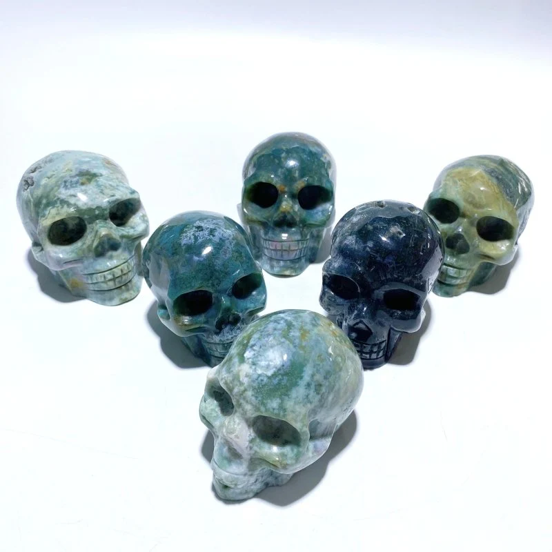 6 Pieces Moss Agate Skull Carving