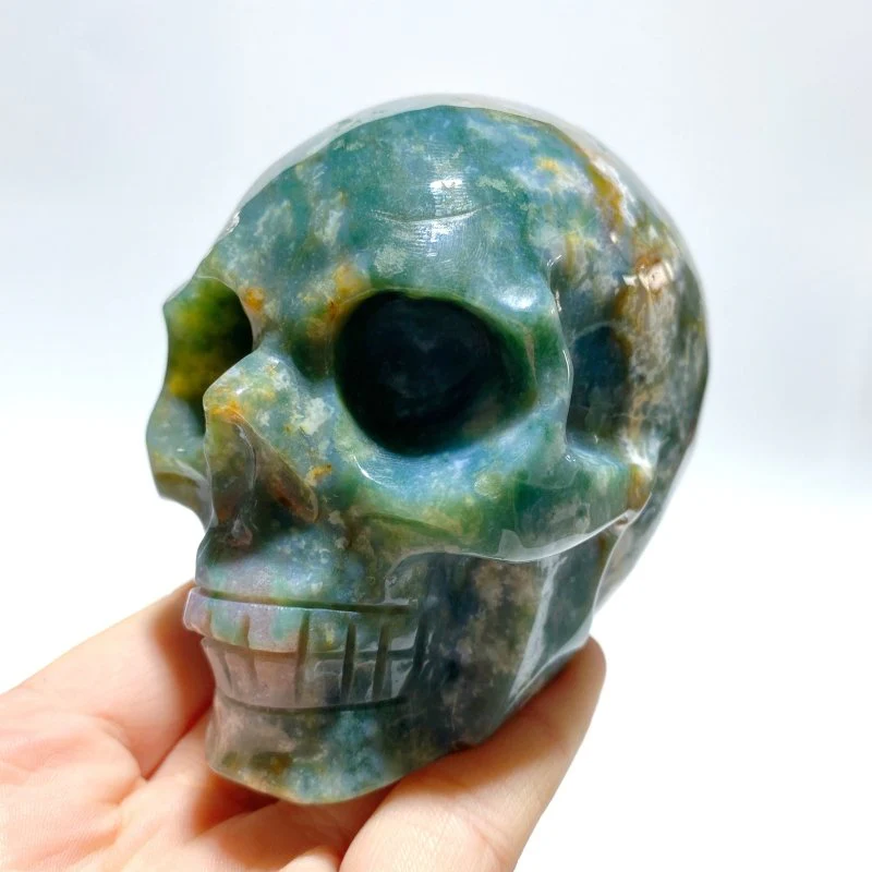 6 Pieces Moss Agate Skull Carving - Image 5