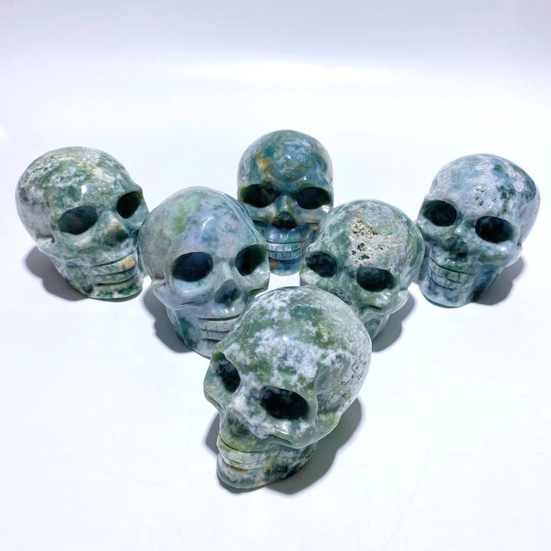 6 Pieces Moss Agate Skull Carving