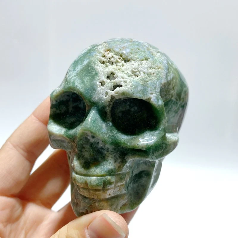 6 Pieces Moss Agate Skull Carving - Image 2