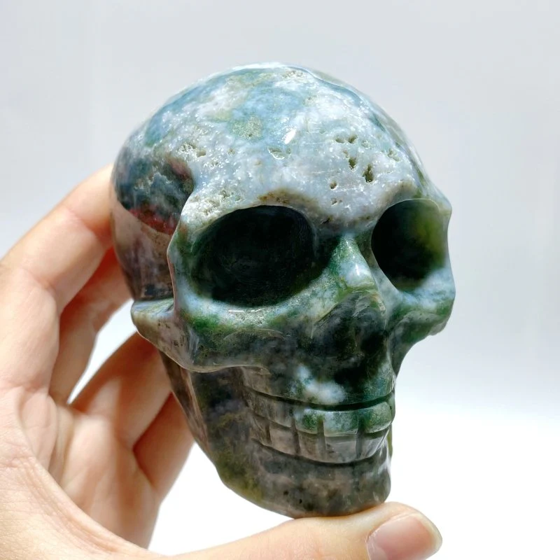 6 Pieces Moss Agate Skull Carving - Image 3