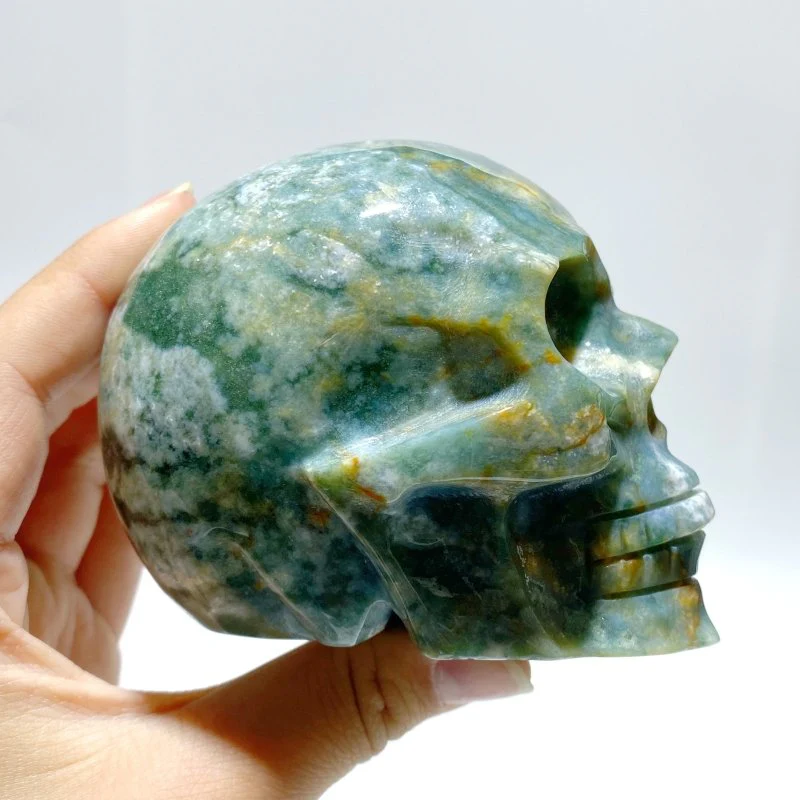 6 Pieces Moss Agate Skull Carving - Image 5