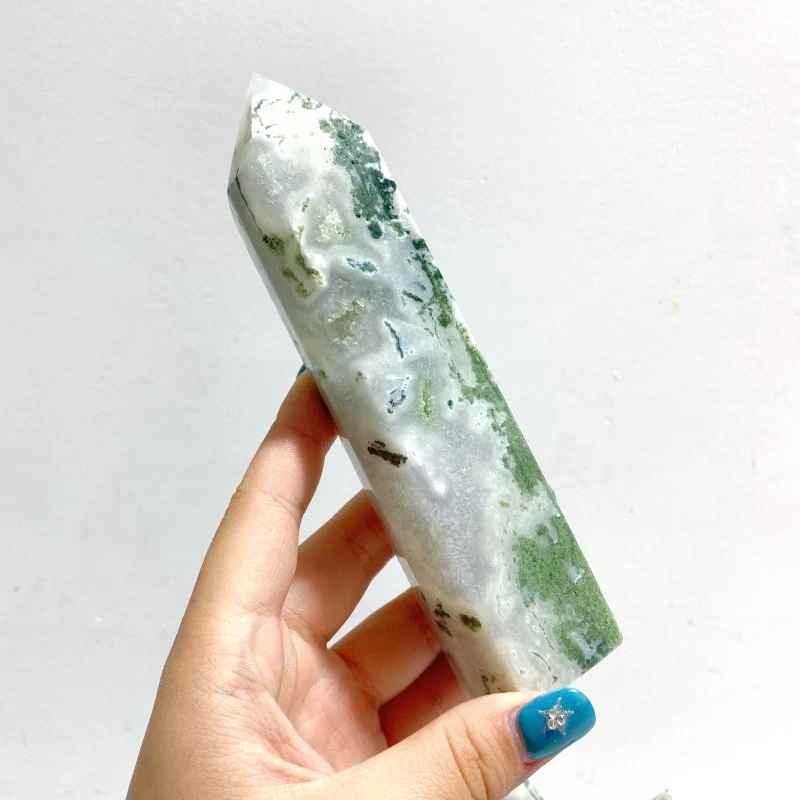 8 Pieces Large Geode White Moss Agate Point - Image 4