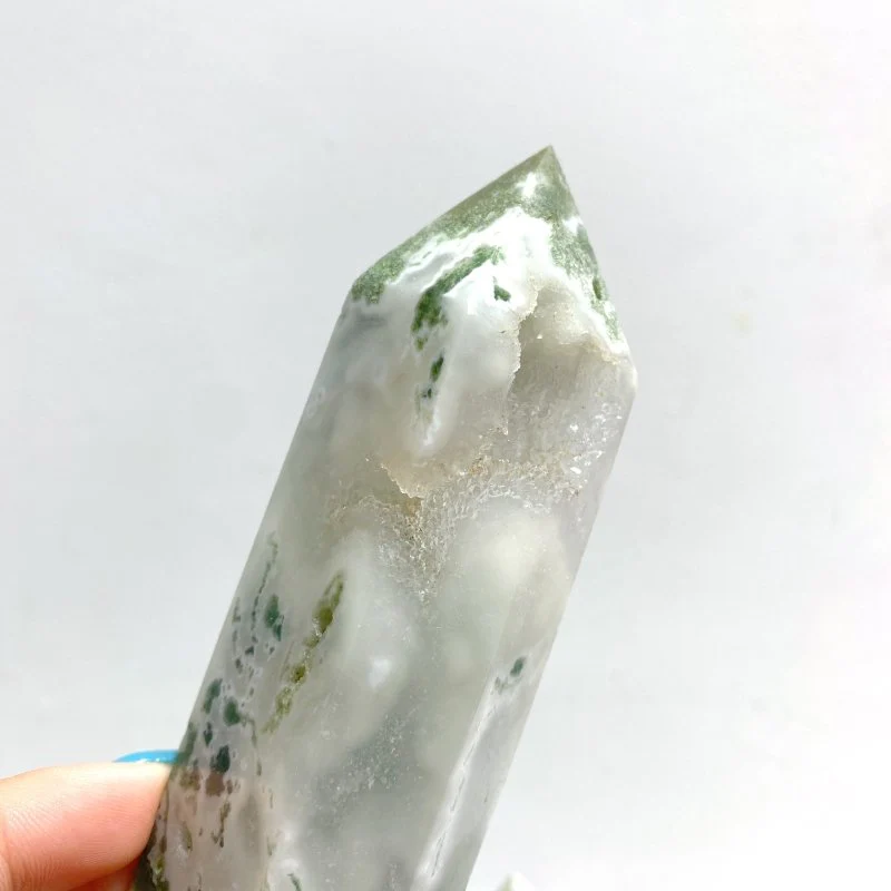 8 Pieces Large Geode White Moss Agate Point - Image 5