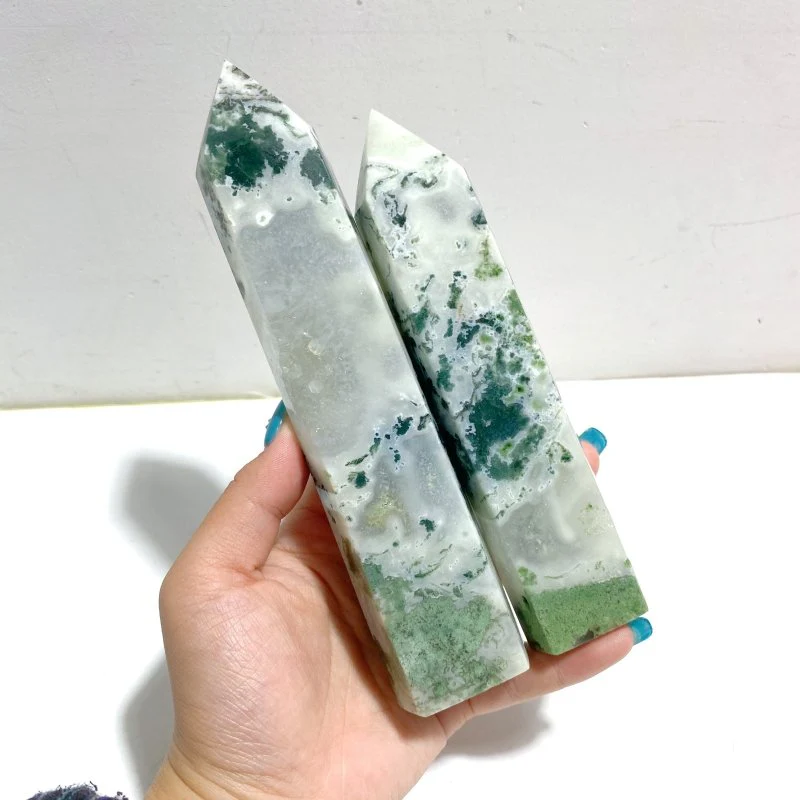 8 Pieces Large Geode White Moss Agate Point - Image 7