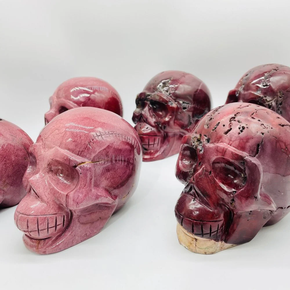 6 Pieces Large Petrified Wood Skull Carving - Image 3