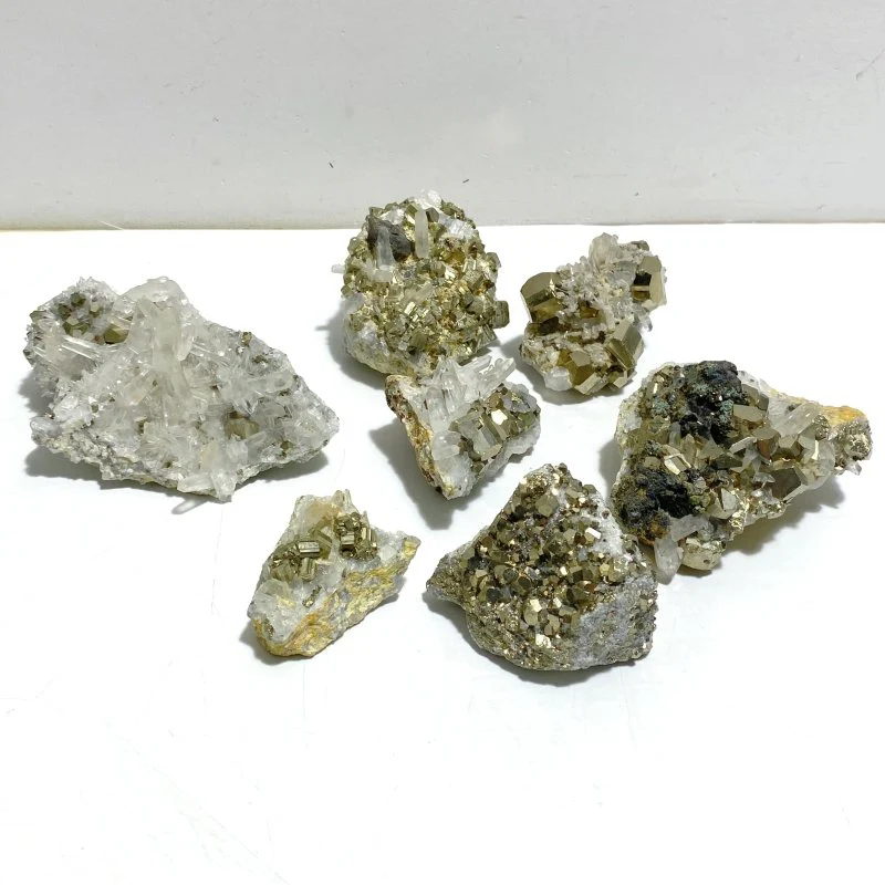 7 Pieces Pyrite Mixed Clear Quartz Cluster Specimen For Collection