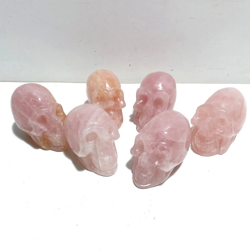 6 Pieces Rose Quartz Skull Carving