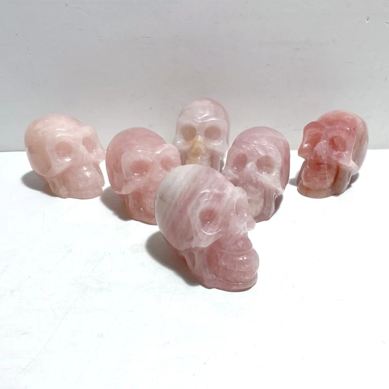 6 Pieces Rose Quartz Skull Carving