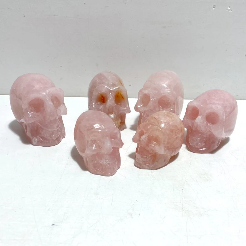 6 Pieces Rose Quartz Skull Carving