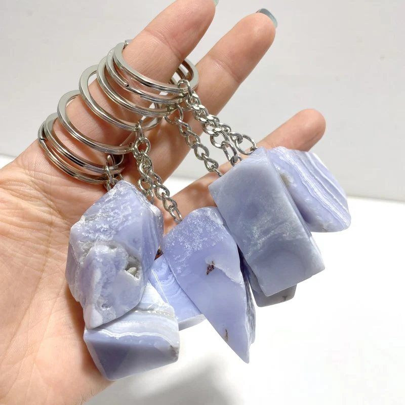 6 Types Raw Stone Keychain Wholesale Blue Lace Agate Black Sunstone - Image 3