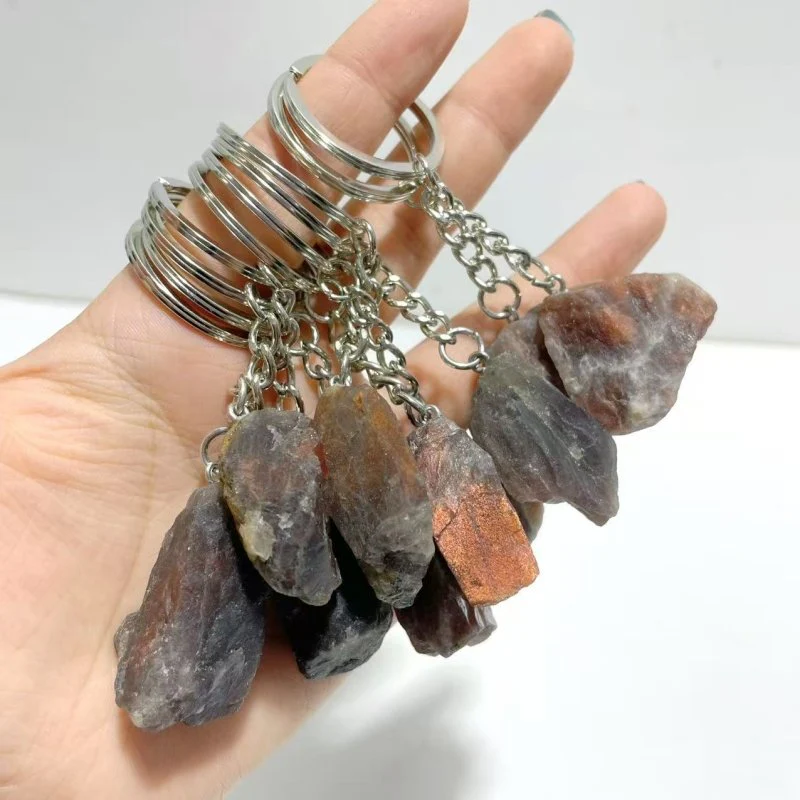 6 Types Raw Stone Keychain Wholesale Blue Lace Agate Black Sunstone - Image 4
