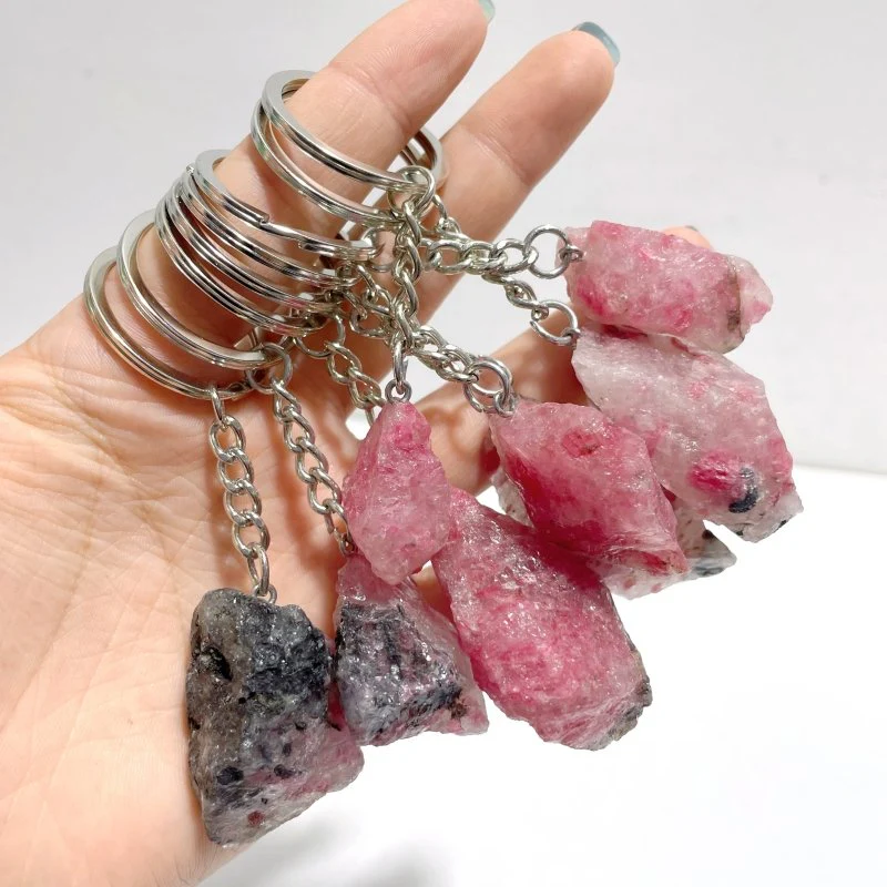 6 Types Raw Stone Keychain Wholesale Blue Lace Agate Black Sunstone - Image 5