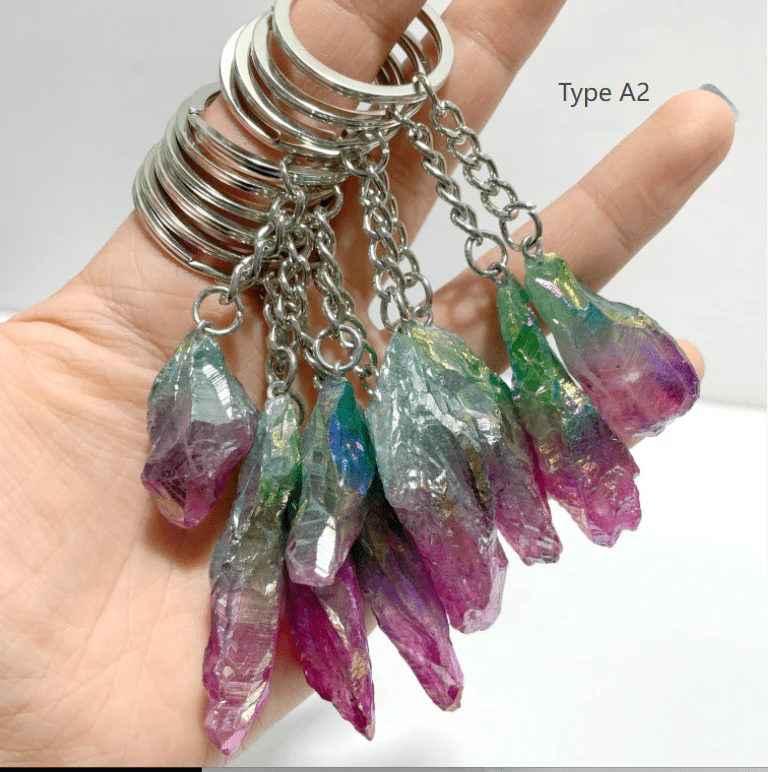 6 Types Raw Stone Keychain Wholesale Blue Lace Agate Black Sunstone - Image 7