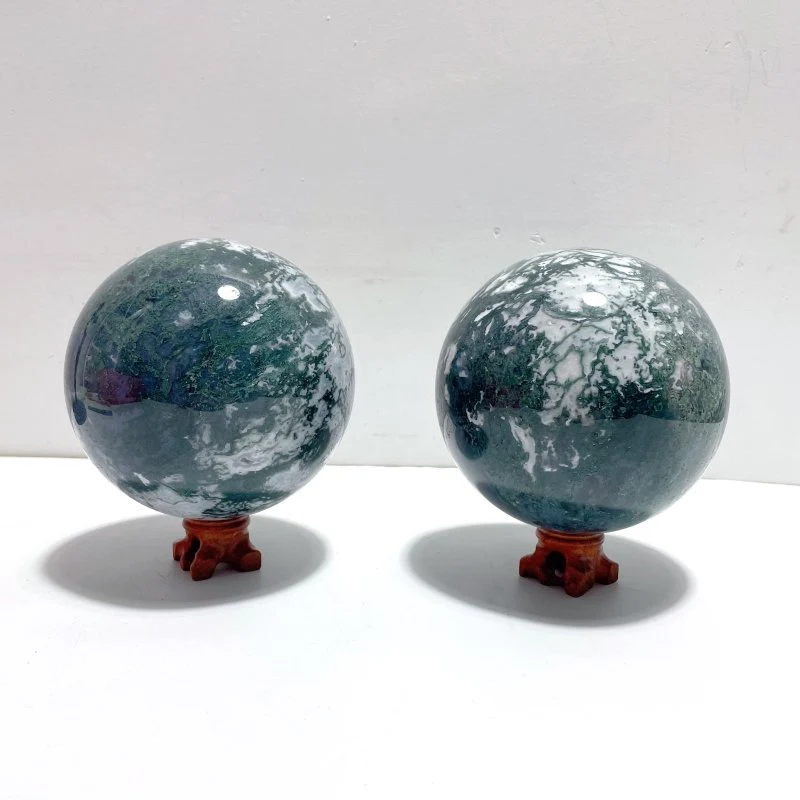 2 Pieces Large Moss Agate Large Sphere