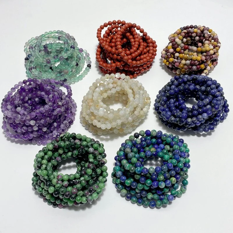 6mm Fluorite Phoenix Pine Stone Moonstone Ruby Zoisite Red Jasper Bracelet Wholesale