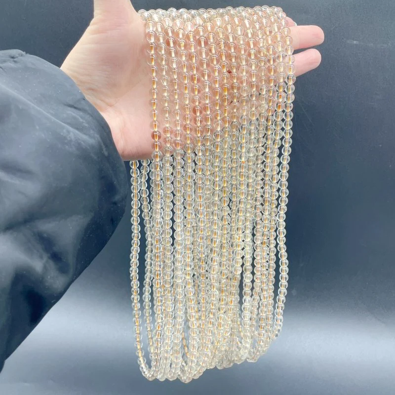 15 Pieces 6mm Rutile Quartz Beads 3-Loop Bracelet/Necklace For DIY