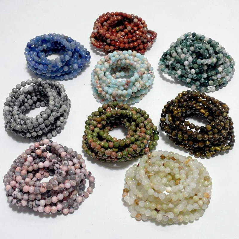6mm Unakite Yellow Tiger Eye Red Jasper Moss Agate Blue Aventurine Bracelet Wholesale