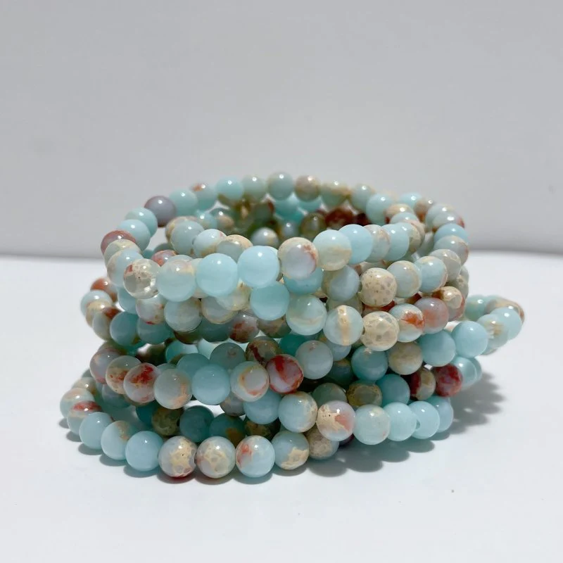 6mm Unakite Yellow Tiger Eye Red Jasper Moss Agate Blue Aventurine Bracelet Wholesale - Image 5